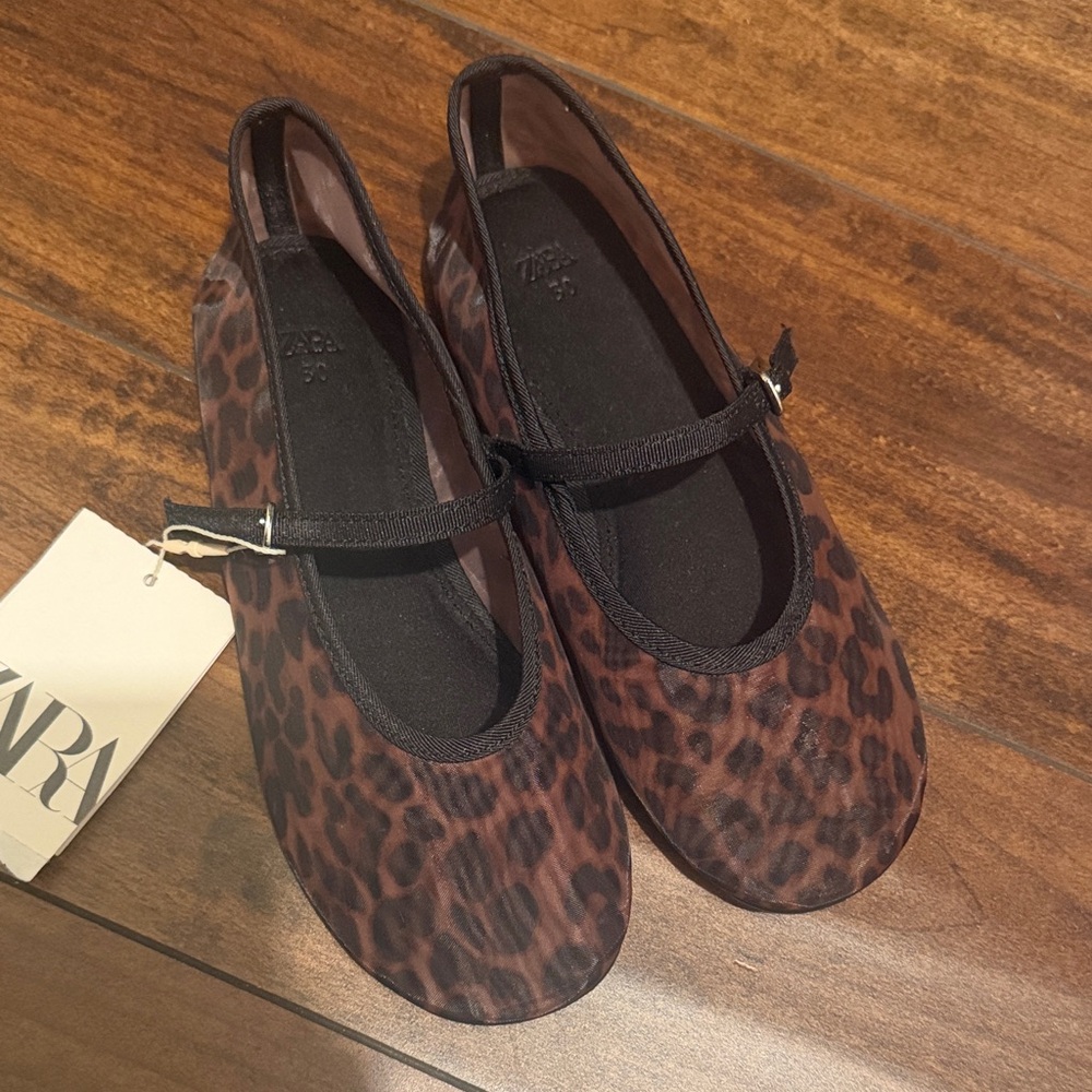 Kids Zara Leopard Print Mary Jane Flats Size 12.5